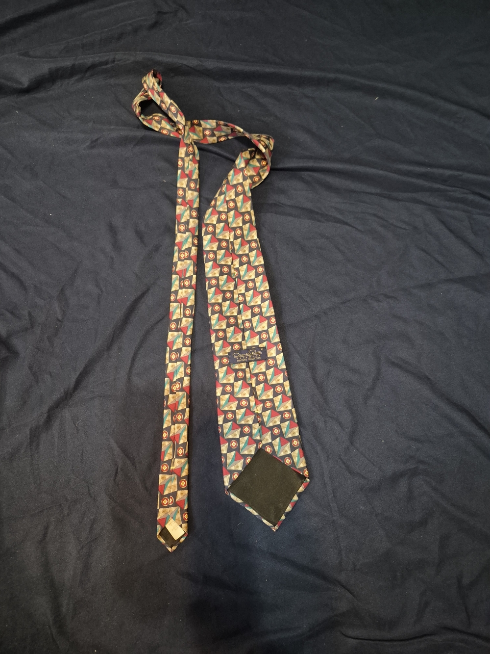 Oscar de la Renta Men's Silk Tie in Red, Green and Gold Geometric Print